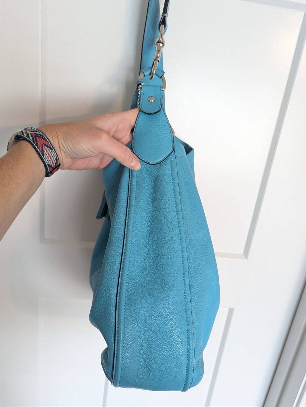 Coach Avery Pebble Leather Hobo Shoulder Bag - Turquoise Blue - Picture 4 of 10